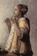 VERMEER VAN DELFT, Jan Woman with a Pearl Necklace (detail)  gff oil painting on canvas